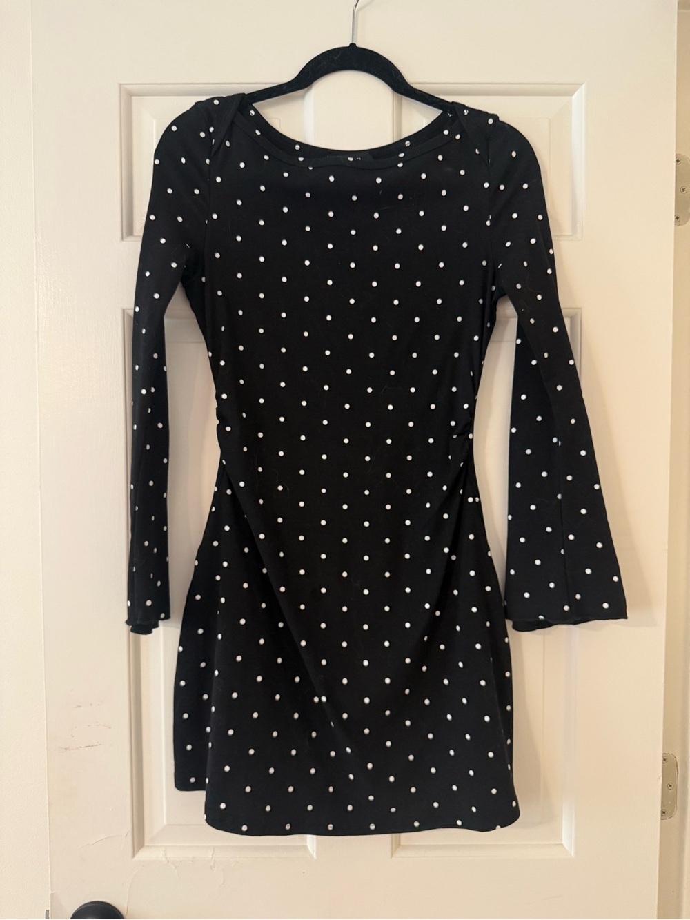 Cider Black Dress with White Polka Dots - Long Sleeve